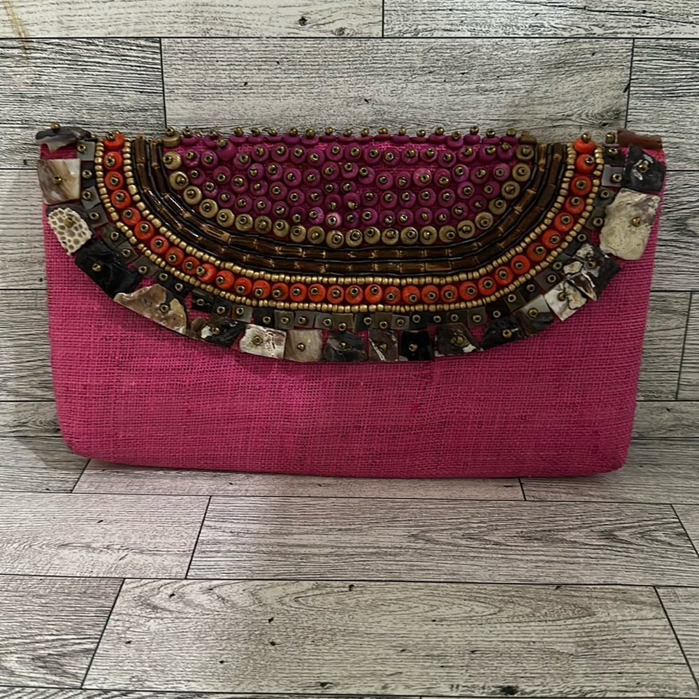 Toland girl embellished beaded abalone shell clutch summer beach purse
